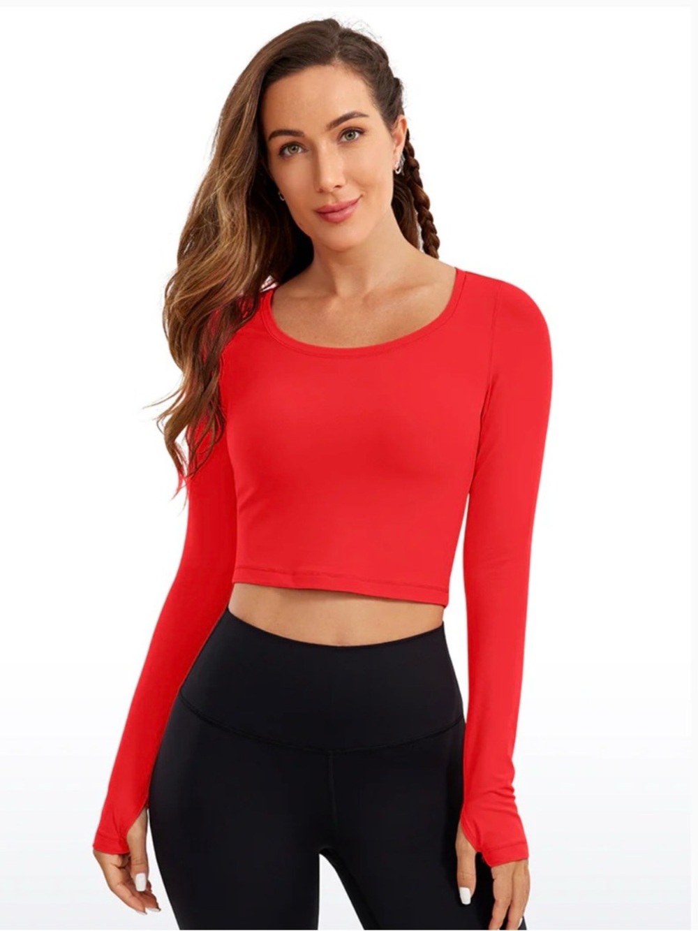 CRZ YOGA Dark Red Long Sleeve Crop Top